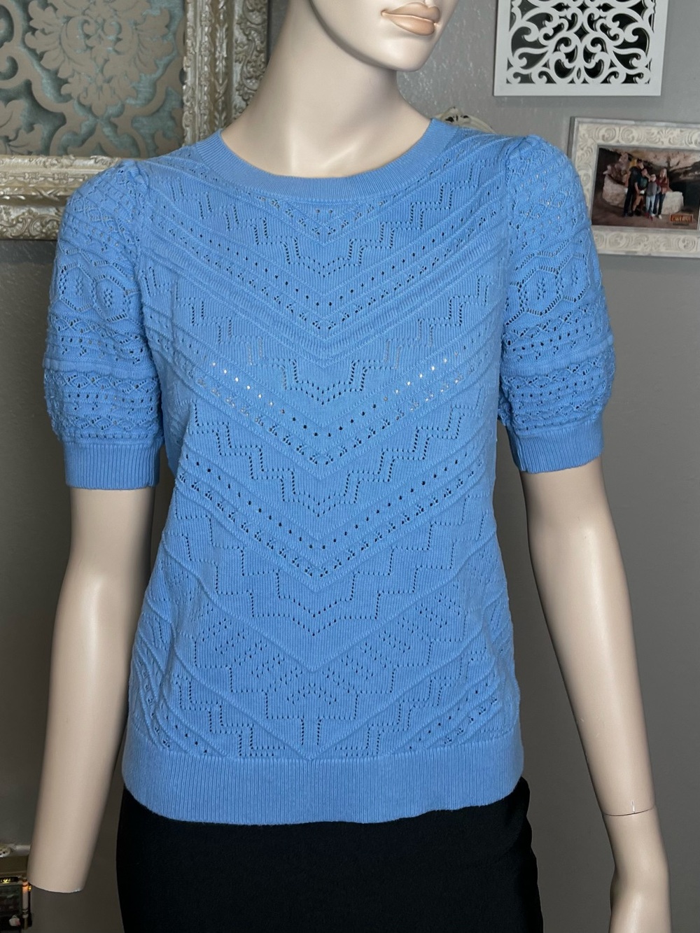 LOFT Sky Blue Knit Short Sleeve Top - Picture 2 of 12